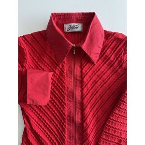 Fellow Paris Textured Zip Up Blouse Collared Long Sleeve‎ Red Top